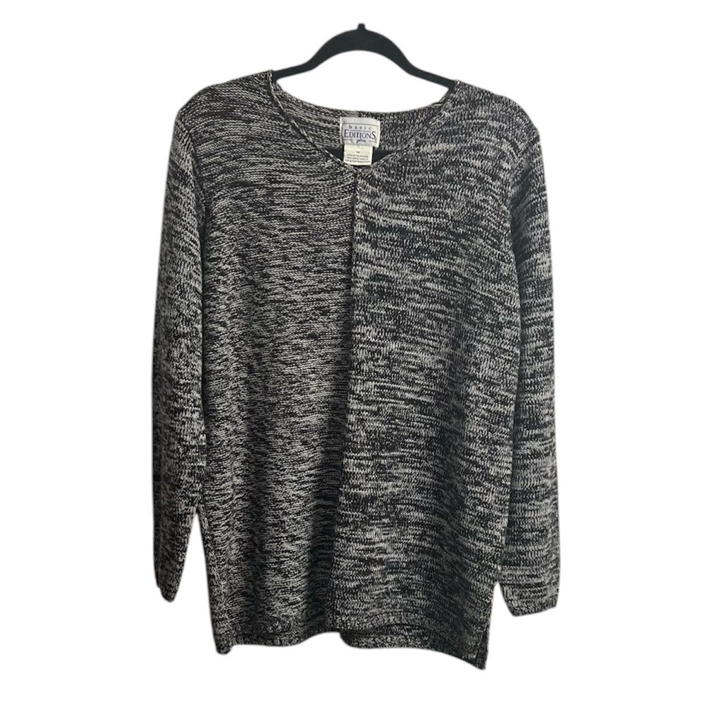 Basic Editions Plus Black & White Heathered Pullo… - image 1